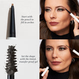 Julep Brow 101 Waterproof Pencil and Tinted Gel  How To Use - Start with the pencil to fill in arches and then set the shape with the tinted transfer-proof gel