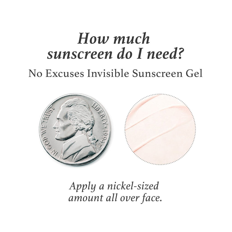 No Excuses Broad Spectrum Invisible Sunscreen Gel For Face SPF 40 Lifestyle image- how much do i use 
